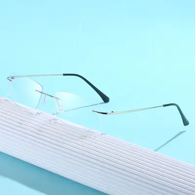 Men's Ultra-Light Rimless Square Eyeglass Frame, Prescription Myopia Glasses - 2