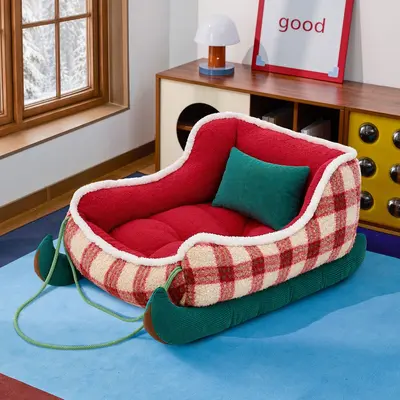 Christmas Sled Small Dog Bed, All-Season, Warm Winter Pet Nest - 7
