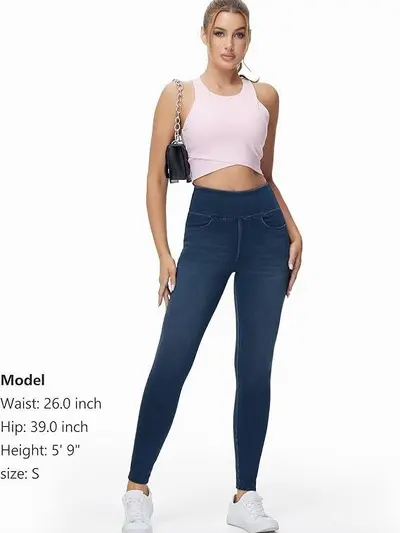 Damen-Skinny-Jeans mit hohem Bund, elastisch, vier Taschen