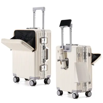 Front Opening Aluminum Frame Luggage Trolley 20 Inch Carry-on Suitcase Large Capacity Travel Silent Universal Wheel Spinner Password Lock Trunk - 10