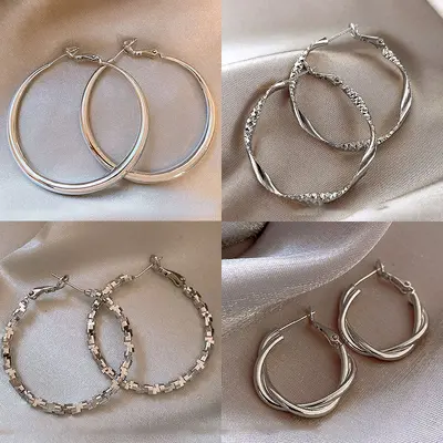Silver needle C-shaped geometric earrings, elegant design - 4