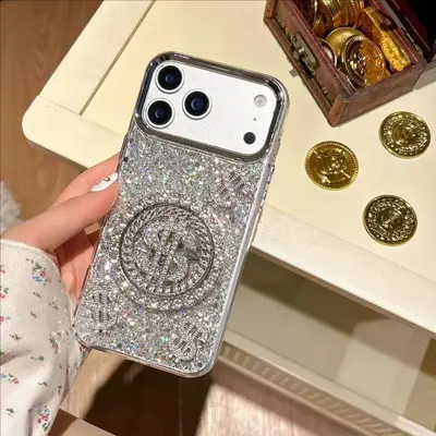 适用苹果18promax手机壳iphone17滴胶闪粉转盘美元发财16pro新款X - 4