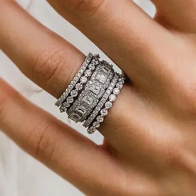 925 sterling silver zircon ring, micro-set, stacking