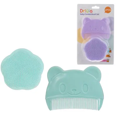 Baby Cradle Cap Comb and Shampoo Brush Set, Silicone - 10