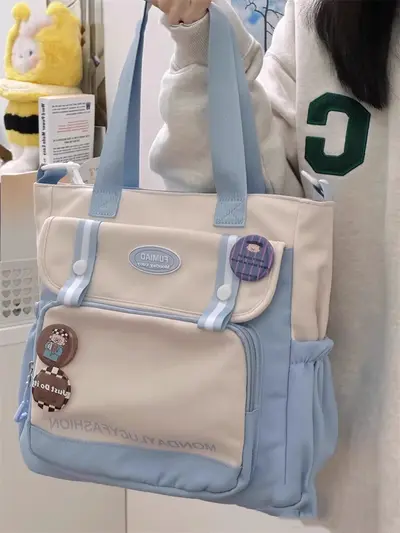 Japanischer ins-Colorblock Schüler Handtasche Nachhilfetasche aus Segeltuch für Mittelschüler Große Kapazität Schulrucksack Damenschultertasche - 10