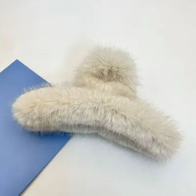 Oufile'in yeni Kore tarzı vizon saç tokası, kadınların saçları için başın arkasında, büyük peluş saç tokası, köpekbalığı tokası saç aksesuarı - 11
