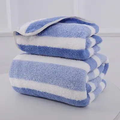 Sınır ötesi yeni mercan kadife havlu banyo havlusu geniş şerit kalınlaştırılmış ev tipi büyük havlu yumuşak ve rahat havlu seti - 11