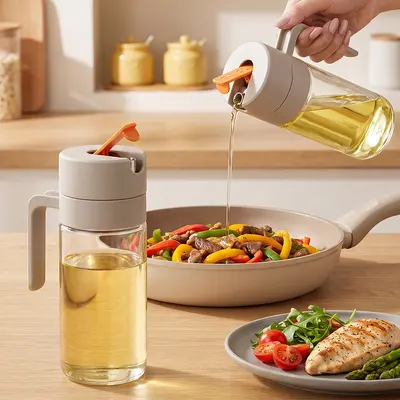 Glass Oil Dispenser, Automatic Open-Close, Non-Drip, Food-Grade