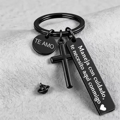 Engraved Stainless Steel Keychain, Round and Square Tag - 11