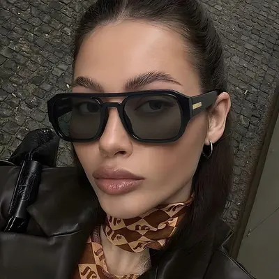 Herren-Pilotensonnenbrille mit Doppelsteg und eckiger Form, europäisch-amerikanischer Stil - 1