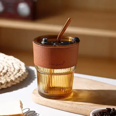 Bambu bardak ins tarzı saman çift içme bardağı drenaj reklam hediye cam su bardağı özel logo kahve fincanı - 12