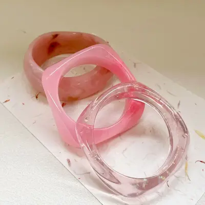 3件套欧美晕染咖色手镯树脂女士弧形手环环形不规则几何型手饰