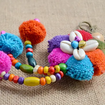 Ethnic Style Handmade Shell Pom-Pom Keychain and Bag Charm