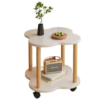 Retro Small Round Side Table, Movable, with Storage Shelf - 6