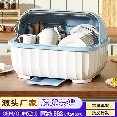 Tableware Storage Box with Lid, Draining Rack