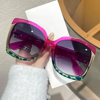 Large-Frame Sunglasses, Contrast Colour, Women's - 5