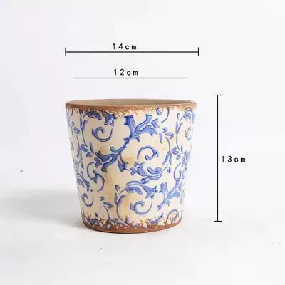 Retro Ceramic Planter Blue and White Porcelain Succulent Pot - 9