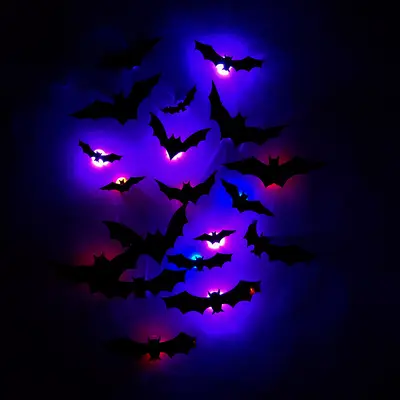 3D Halloween LED Night Light with Bat and Spider Wall Sticker - 4