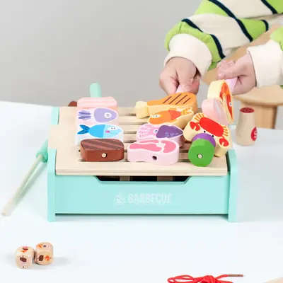 Children's Wooden Barbecue Grill Play Set, Realistic Kitchen Pretend Toy - 3