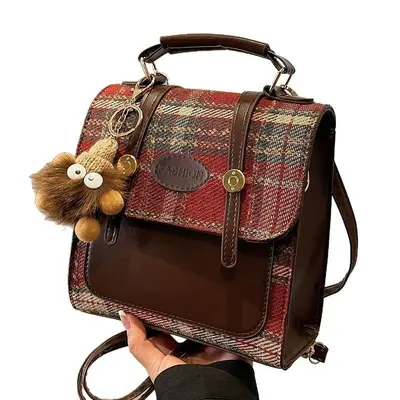 Preppy-Stil Rucksack für Frauen, Nischen-Rucksack, 2025 neue einfache Karo-Schultasche, englischer Stil Damen-Handtasche für den Arbeitsweg - 6