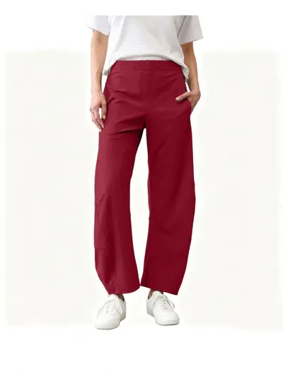 Women's Quick-Dry Cropped Wide-Leg Harem Pants Elastic Waist with Pockets
