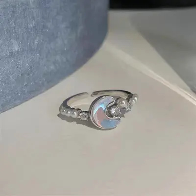 Stern-Mond-Ring Gletscher-Blau verstellbar - 8