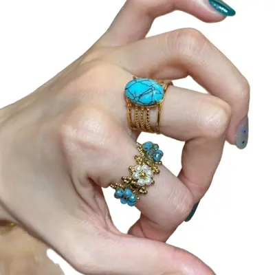 Vintage blue sparkle ring collection for women - 6