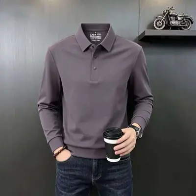 Erkek uzun kollu polo yaka tişört, dikişsiz, kalın astarlı, sonbahar kış