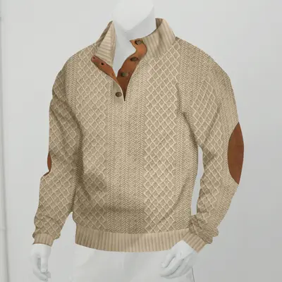 2025 Sınır ötesi erkek giyim Amazon Temu sweatshirt erkek sonbahar ve kış ince dik yaka uzun kollu jakarlı örgü kazak - 8
