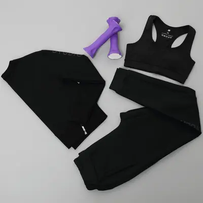 Women's Yoga Set, 3-Piece, Long Sleeve Sweatshirt and High-Waist Pants - 8