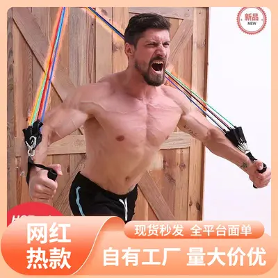 便携式家用11件套拉力绳套装训练组合弹力绳健身男士门上阻力带