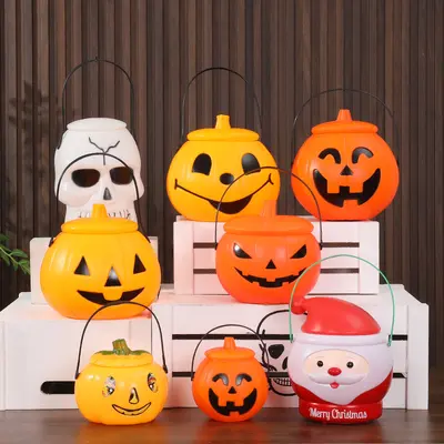 Halloween Pumpkin Bucket Lantern, Handheld Candy Bucket for Children
