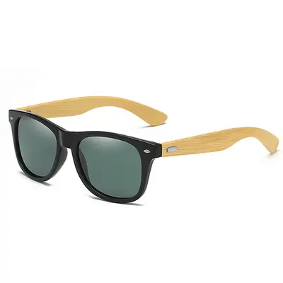 Square Retro Sunglasses with Bamboo Legs and Rivets, Driving Style - 6
