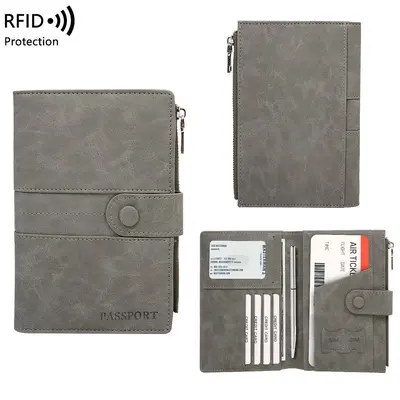 Sınır Ötesi Cilt Duyarlı Hırsızlık Önleyici RFID Pasaport Çantası Fermuar Toka Pasaport Kılıfı Kimlik Belgesi Dosyası Çok Fonksiyonlu Seyahat Pasaport Paketi - 2