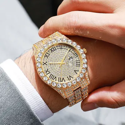 Damen-Quarzuhr mit Edelstahlband, Kalender und Strass - 2