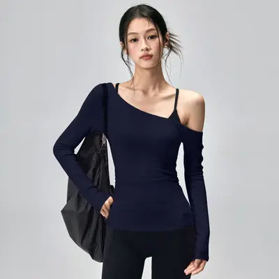Yoga T-shirt kadın, uzun kollu, dar kesim, çapraz omuz - 9