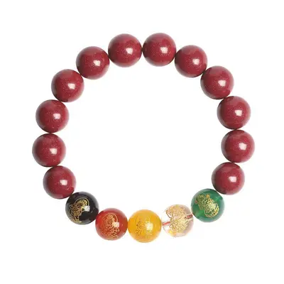 Zhu Sha Wu Lu Cai Shen Bracelet, Purple Gold Sand Buddha Beads, Red Rope