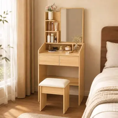 Modern Minimalist Makeup Vanity Table with Drawers and Storage Cabinet for Small Apartment