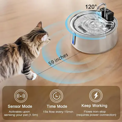 4L Wireless Stainless Steel Pet Water Fountain with Filtration