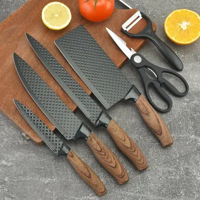 Kitchen Knife Set, 6 Pieces, Coated, with Kitchen Scissors