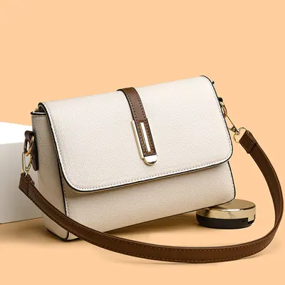 Large Capacity Soft Leather Shoulder Bag in Contrast Colours - 3