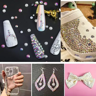 White Series Flat-Back Round Nail Art Rhinestones, Glass Imitation