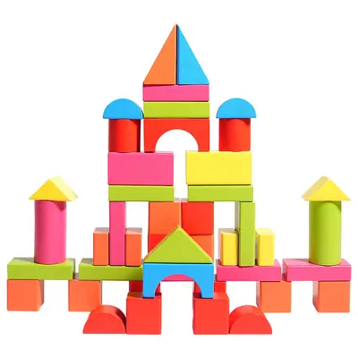 Wooden Children's Building Blocks, Colorful Large Pieces, Ages 3-6 Educational Toy