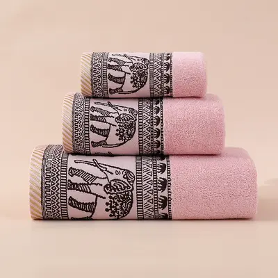 Pure cotton towel set with elephant jacquard pattern - 9