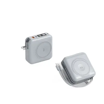 Magnetic Wireless Power Bank 15000mAh with Built-in Cable, US Plug