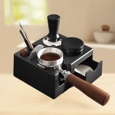 Coffee Tamper Stand Set, Black, 51mm, 3 Pieces