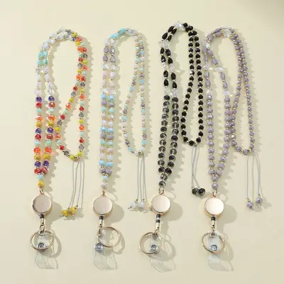 Neues grenzüberschreitendes Bestseller-Lanyard mit bunten Kristallperlen, Schlüsselband für Ausweishalter und ID-Badges, dehnbare Halskette LANYARD