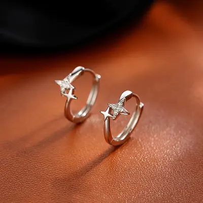 S999 Silber Stern-Ohrringe mit Zirkonia, elegant