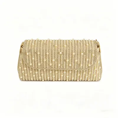 Damen-Abendtasche mit Perlen und Strass, Umhängetasche - 9
