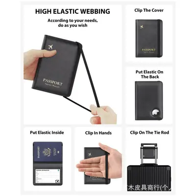 Passport Holder with Integrated AirTag European American Style Passport Storage Bag High Elastic Adjustable Strap Design Travel Document Case